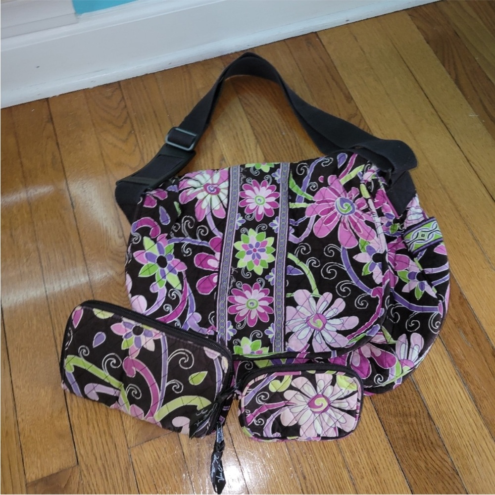 Vera Bradley Floral Patterned Messenger  Bag Set with wallet and coin pouch